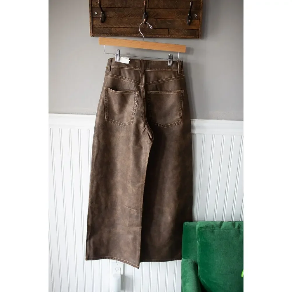 Free People Wide Leg Faux Leather Pants in Brown
